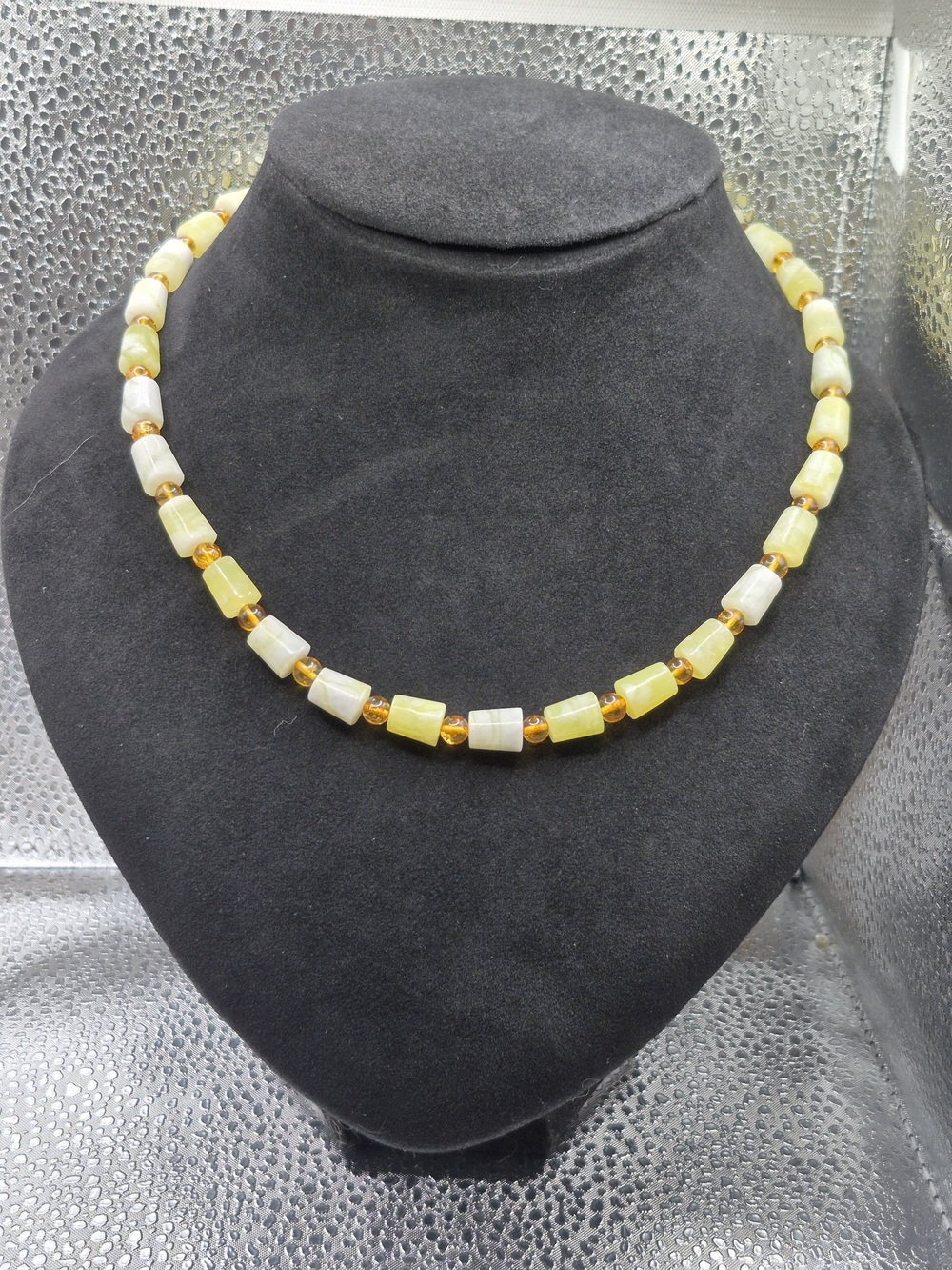 Handcrafted Yellow And Green Adventurine With Bronze Freshwater Pearl Necklace